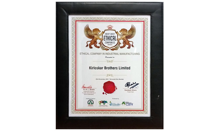 Kirloskar Brothers Limited wins ‘India’s Most Ethical Company’ Award
